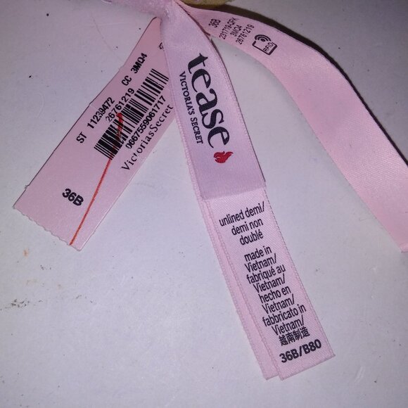 VS Tease Unlined Demi Bra 36B Pink Sheer Lace Trim NWT - Picture 9 of 9